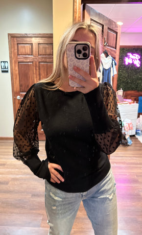 black swiss dot sweater top