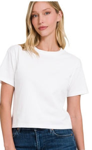 white cotton cropped t shirt