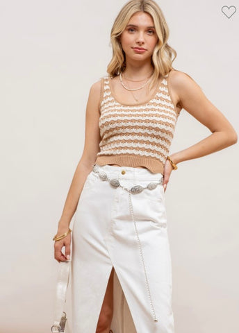 scalloped tan knitted tank