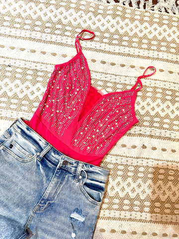 pink pearl embellished bodysuit